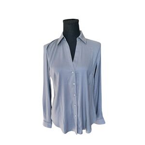 Ann Taylor Gray Button Down Blouse XS Career Workwear Long Sleeve Minimalist G8